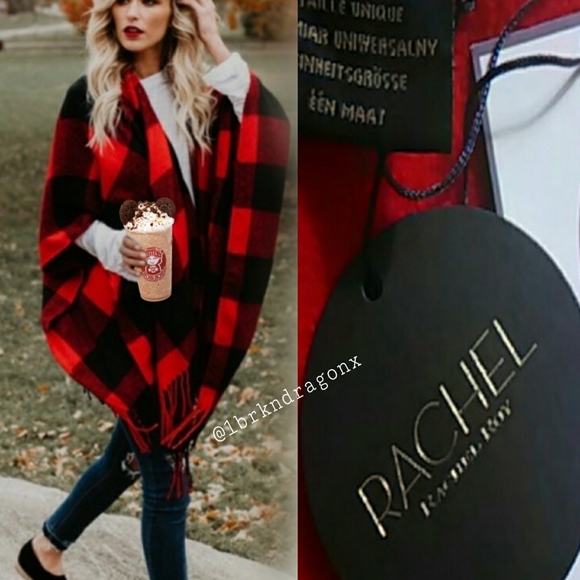 NWT Reversible Traditional Cape Poncho Rose Red Plaid Fringed Cape - Picture 4 of 17